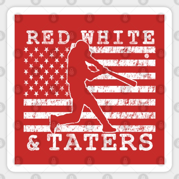 RED WHITE AND TATERS BASEBALL SOFTBALL HOME RUN HITTER AMERICAN FLAG Sticker by TeeCreations